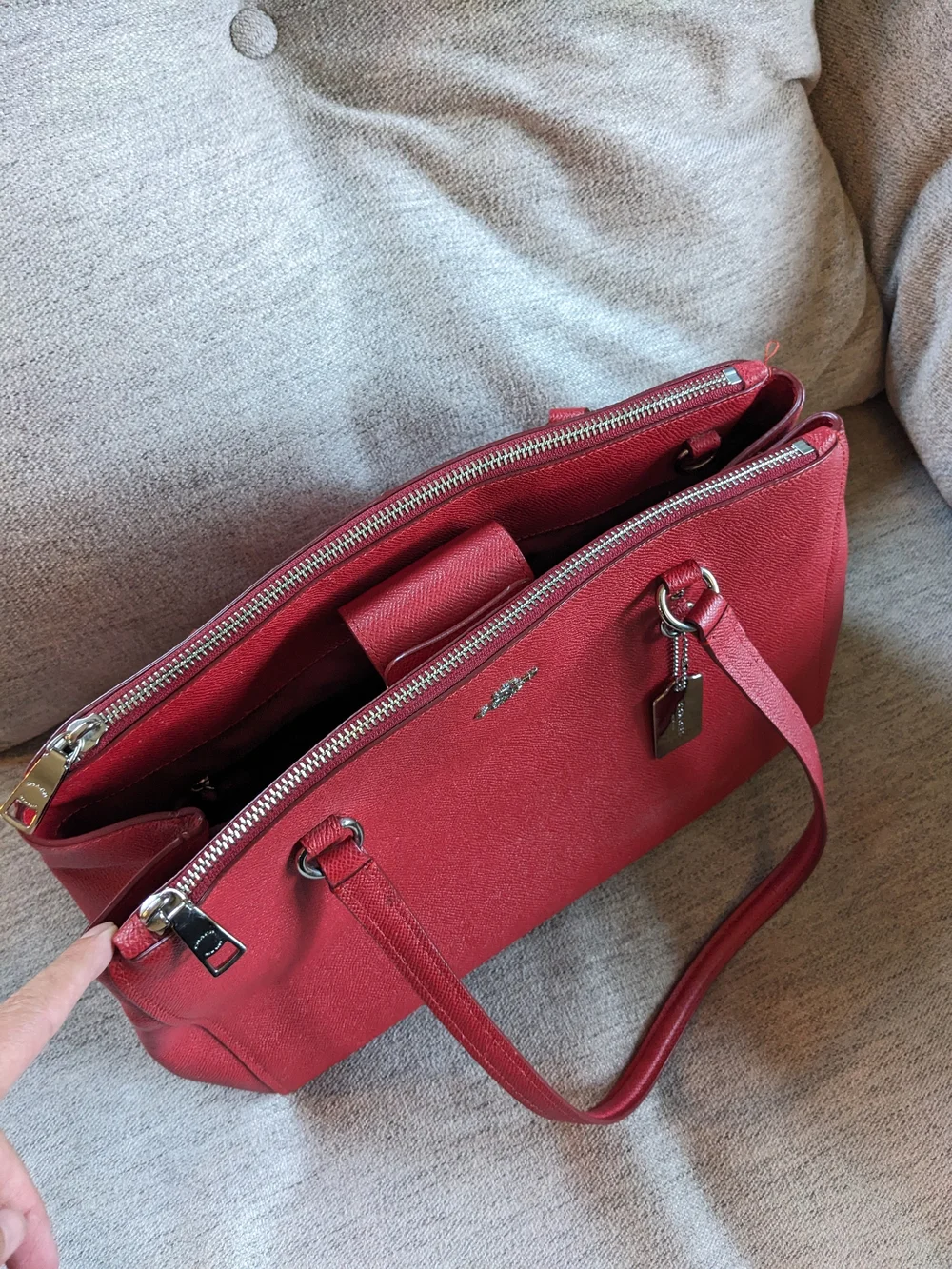 Coach Red Leather Satchel with Tag and Dual Handles